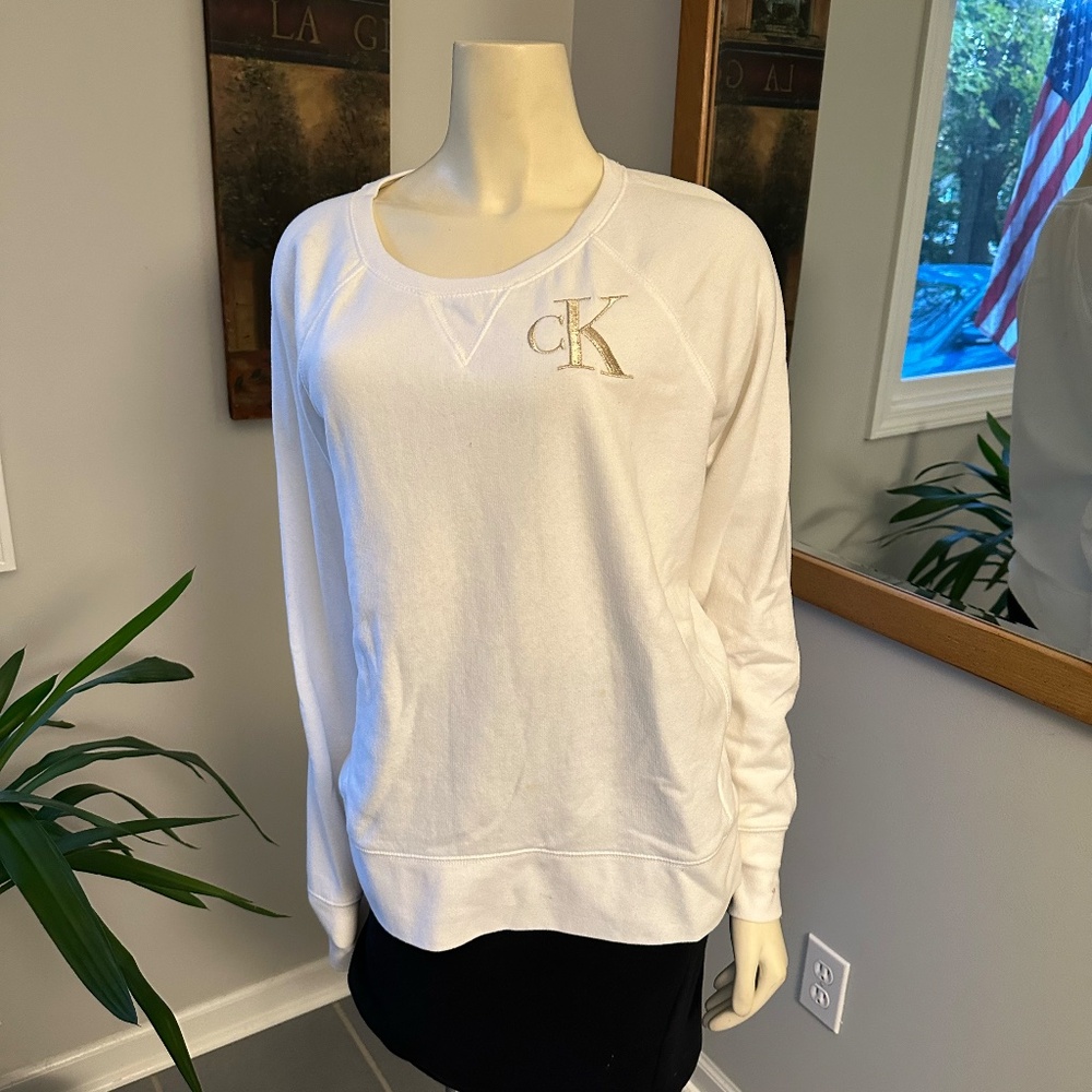 Calvin Klein Off-White Sweatshirt with Embroidered CK ~ Size Medium